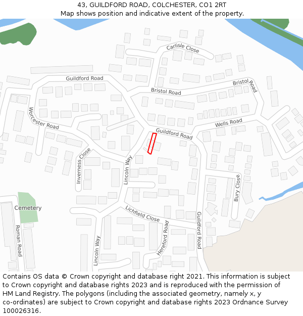 43, GUILDFORD ROAD, COLCHESTER, CO1 2RT: Location map and indicative extent of plot