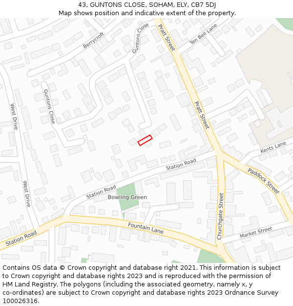 43, GUNTONS CLOSE, SOHAM, ELY, CB7 5DJ: Location map and indicative extent of plot