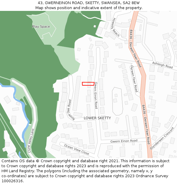 43, GWERNEINON ROAD, SKETTY, SWANSEA, SA2 8EW: Location map and indicative extent of plot