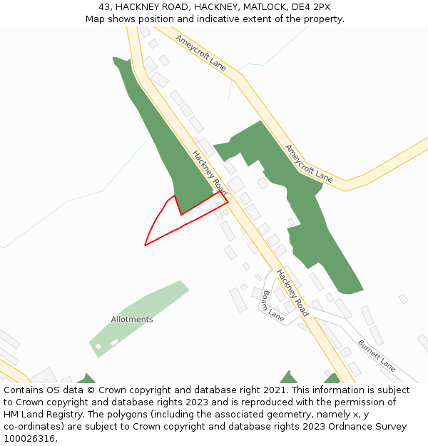 43, HACKNEY ROAD, HACKNEY, MATLOCK, DE4 2PX: Location map and indicative extent of plot