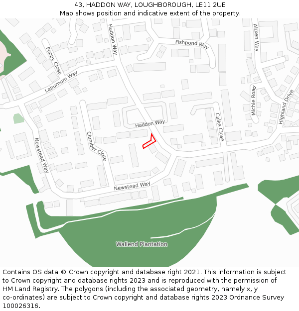 43, HADDON WAY, LOUGHBOROUGH, LE11 2UE: Location map and indicative extent of plot