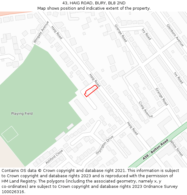 43, HAIG ROAD, BURY, BL8 2ND: Location map and indicative extent of plot