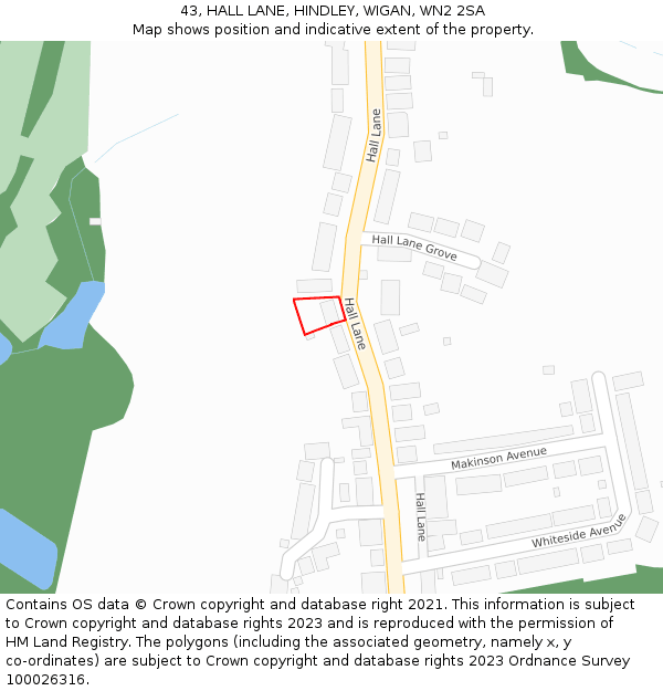 43, HALL LANE, HINDLEY, WIGAN, WN2 2SA: Location map and indicative extent of plot