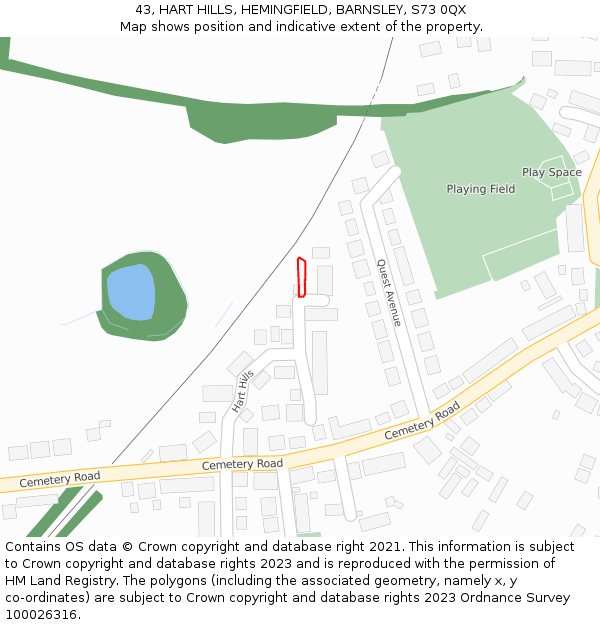 43, HART HILLS, HEMINGFIELD, BARNSLEY, S73 0QX: Location map and indicative extent of plot