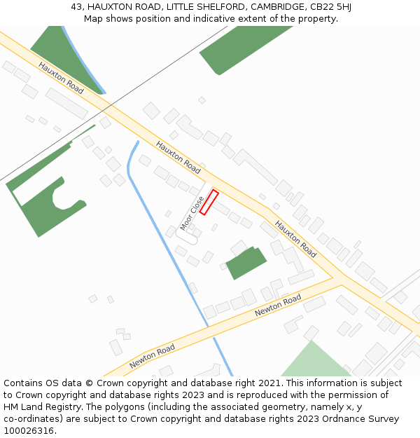 43, HAUXTON ROAD, LITTLE SHELFORD, CAMBRIDGE, CB22 5HJ: Location map and indicative extent of plot