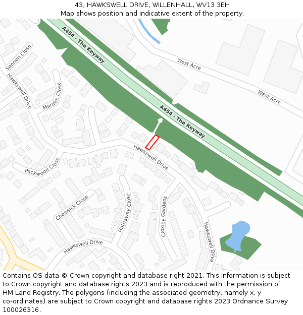 43, HAWKSWELL DRIVE, WILLENHALL, WV13 3EH: Location map and indicative extent of plot