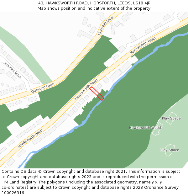 43, HAWKSWORTH ROAD, HORSFORTH, LEEDS, LS18 4JP: Location map and indicative extent of plot