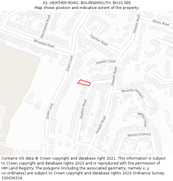 43, HEATHER ROAD, BOURNEMOUTH, BH10 5EE: Location map and indicative extent of plot