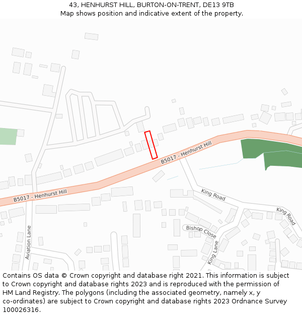 43, HENHURST HILL, BURTON-ON-TRENT, DE13 9TB: Location map and indicative extent of plot
