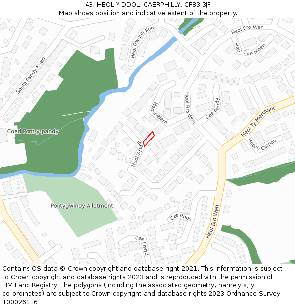 43, HEOL Y DDOL, CAERPHILLY, CF83 3JF: Location map and indicative extent of plot