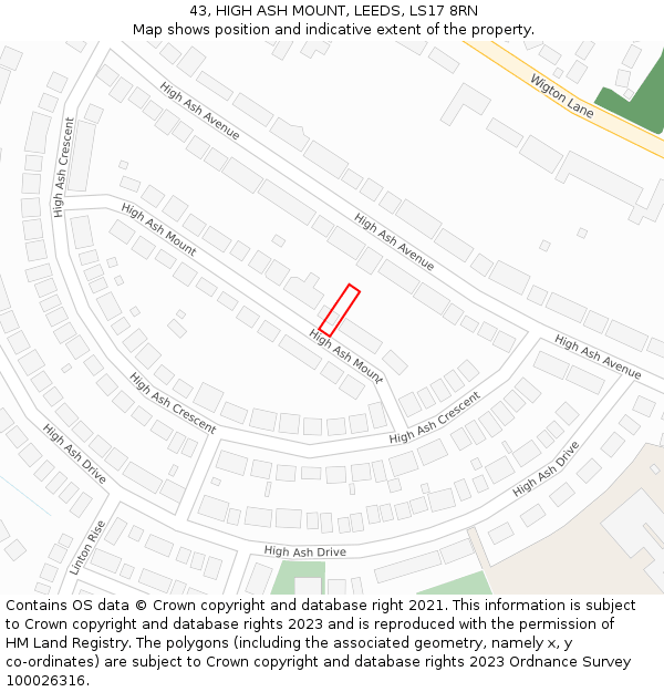 43, HIGH ASH MOUNT, LEEDS, LS17 8RN: Location map and indicative extent of plot