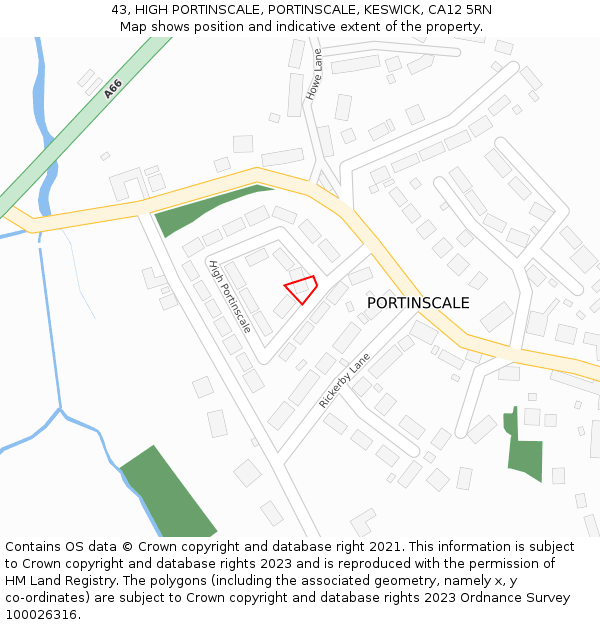 43, HIGH PORTINSCALE, PORTINSCALE, KESWICK, CA12 5RN: Location map and indicative extent of plot