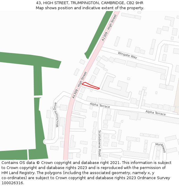 43, HIGH STREET, TRUMPINGTON, CAMBRIDGE, CB2 9HR: Location map and indicative extent of plot
