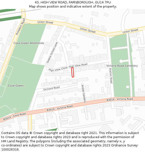 43, HIGH VIEW ROAD, FARNBOROUGH, GU14 7PU: Location map and indicative extent of plot