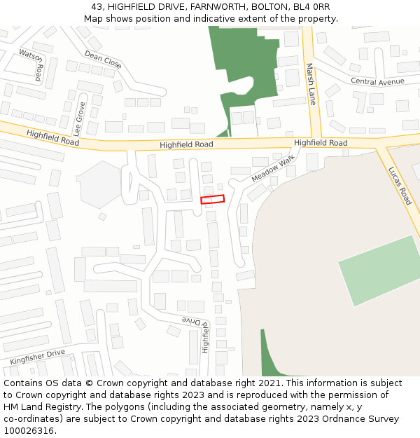 43, HIGHFIELD DRIVE, FARNWORTH, BOLTON, BL4 0RR: Location map and indicative extent of plot