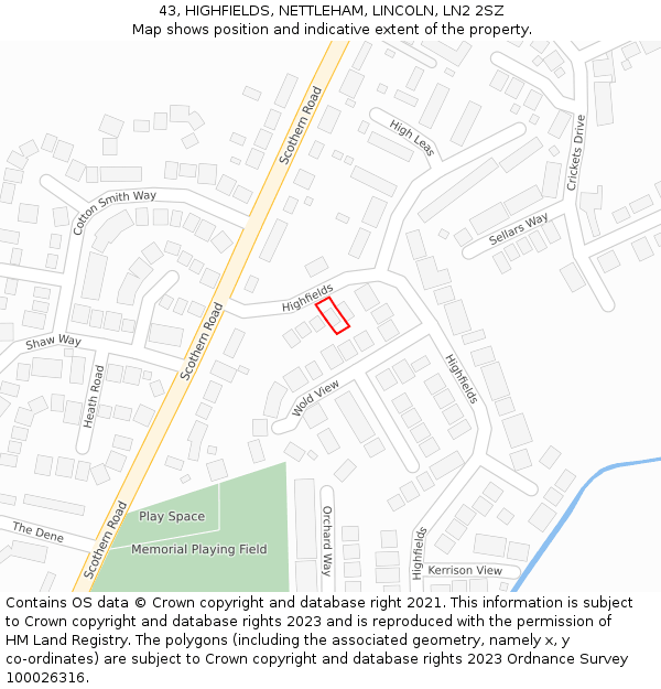 43, HIGHFIELDS, NETTLEHAM, LINCOLN, LN2 2SZ: Location map and indicative extent of plot