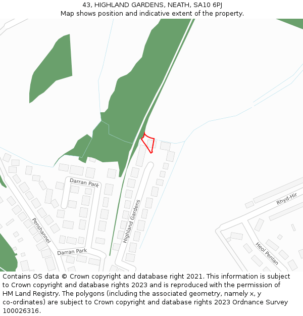 43, HIGHLAND GARDENS, NEATH, SA10 6PJ: Location map and indicative extent of plot