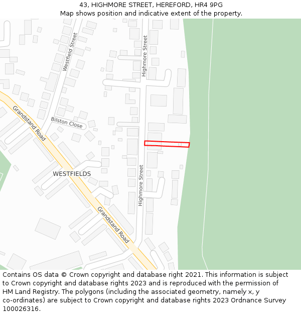 43, HIGHMORE STREET, HEREFORD, HR4 9PG: Location map and indicative extent of plot