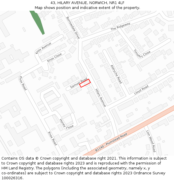 43, HILARY AVENUE, NORWICH, NR1 4LF: Location map and indicative extent of plot