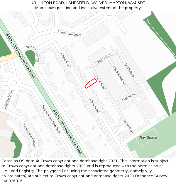 43, HILTON ROAD, LANESFIELD, WOLVERHAMPTON, WV4 6DT: Location map and indicative extent of plot