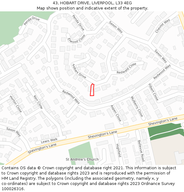 43, HOBART DRIVE, LIVERPOOL, L33 4EG: Location map and indicative extent of plot
