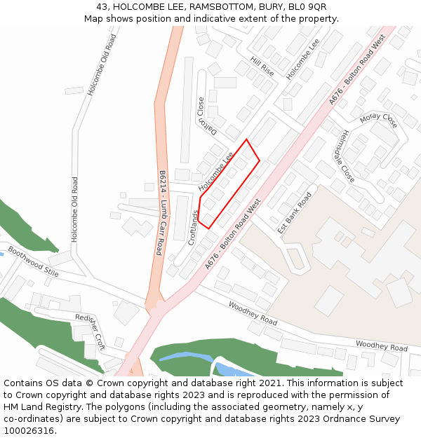 43, HOLCOMBE LEE, RAMSBOTTOM, BURY, BL0 9QR: Location map and indicative extent of plot