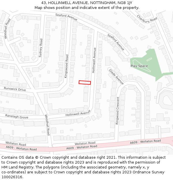 43, HOLLINWELL AVENUE, NOTTINGHAM, NG8 1JY: Location map and indicative extent of plot