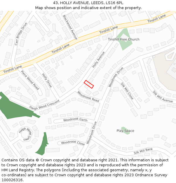 43, HOLLY AVENUE, LEEDS, LS16 6PL: Location map and indicative extent of plot