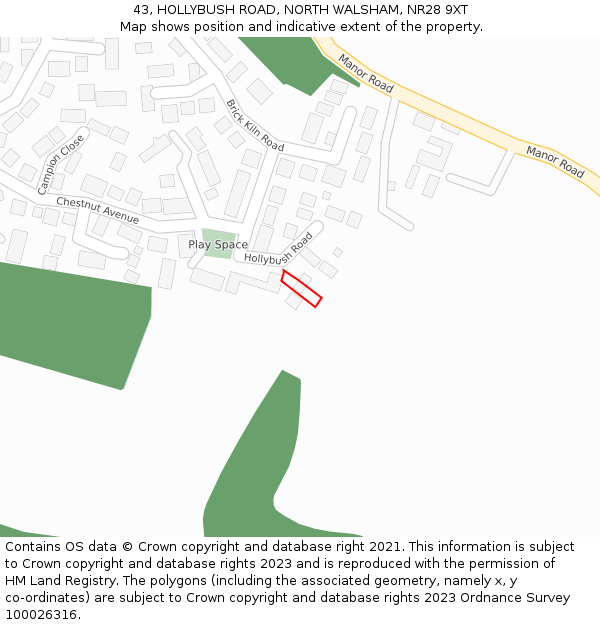 43, HOLLYBUSH ROAD, NORTH WALSHAM, NR28 9XT: Location map and indicative extent of plot