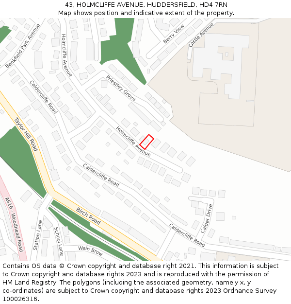 43, HOLMCLIFFE AVENUE, HUDDERSFIELD, HD4 7RN: Location map and indicative extent of plot