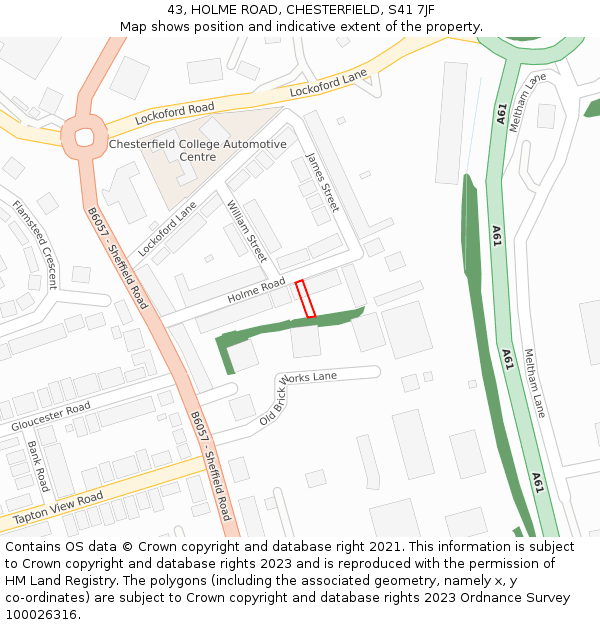 43, HOLME ROAD, CHESTERFIELD, S41 7JF: Location map and indicative extent of plot