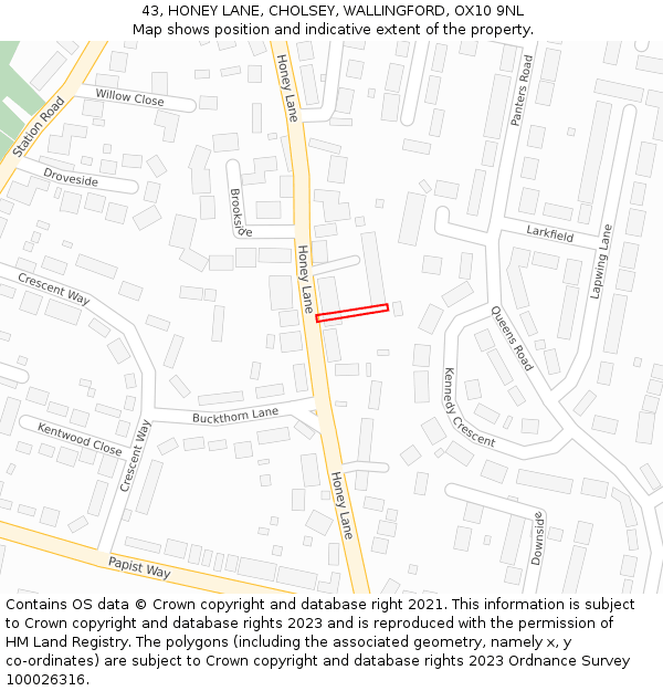 43, HONEY LANE, CHOLSEY, WALLINGFORD, OX10 9NL: Location map and indicative extent of plot