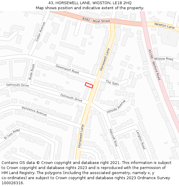 43, HORSEWELL LANE, WIGSTON, LE18 2HQ: Location map and indicative extent of plot