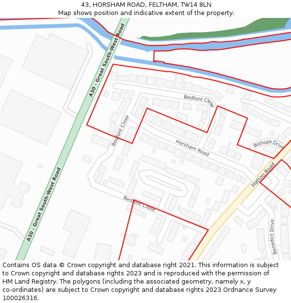 43, HORSHAM ROAD, FELTHAM, TW14 8LN: Location map and indicative extent of plot