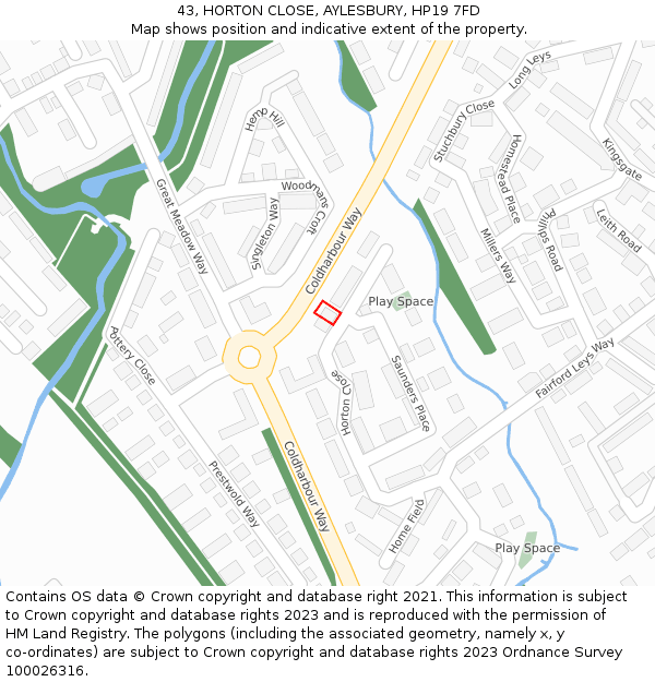 43, HORTON CLOSE, AYLESBURY, HP19 7FD: Location map and indicative extent of plot