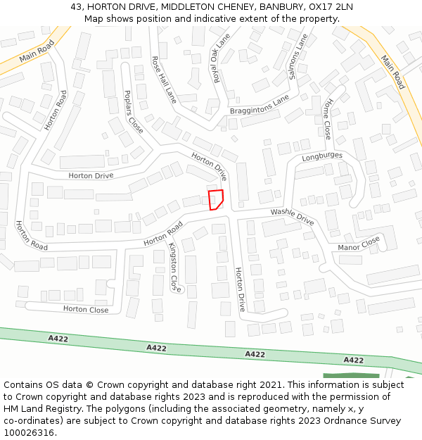 43, HORTON DRIVE, MIDDLETON CHENEY, BANBURY, OX17 2LN: Location map and indicative extent of plot