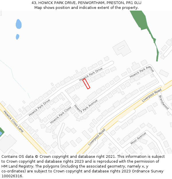 43, HOWICK PARK DRIVE, PENWORTHAM, PRESTON, PR1 0LU: Location map and indicative extent of plot