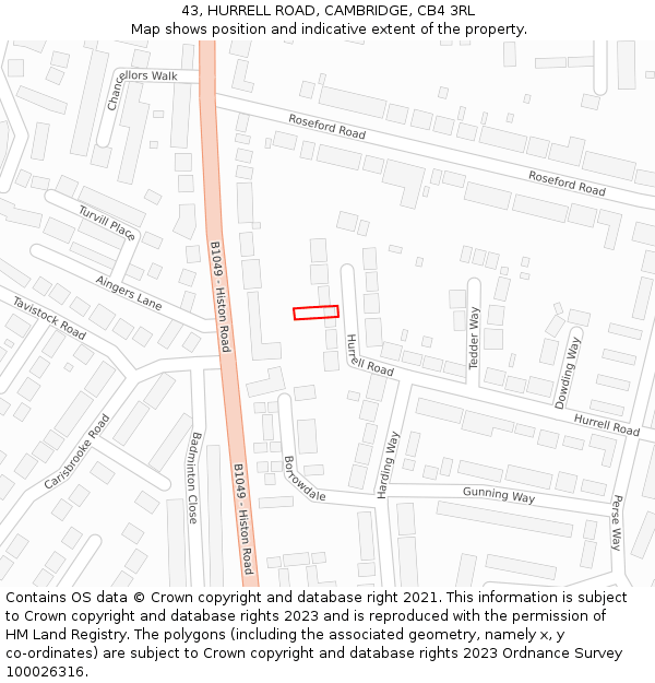 43, HURRELL ROAD, CAMBRIDGE, CB4 3RL: Location map and indicative extent of plot