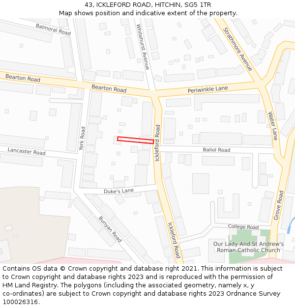 43, ICKLEFORD ROAD, HITCHIN, SG5 1TR: Location map and indicative extent of plot