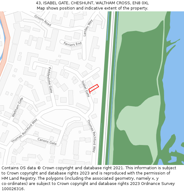 43, ISABEL GATE, CHESHUNT, WALTHAM CROSS, EN8 0XL: Location map and indicative extent of plot