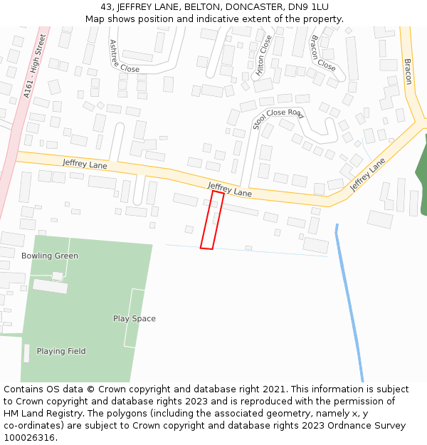 43, JEFFREY LANE, BELTON, DONCASTER, DN9 1LU: Location map and indicative extent of plot