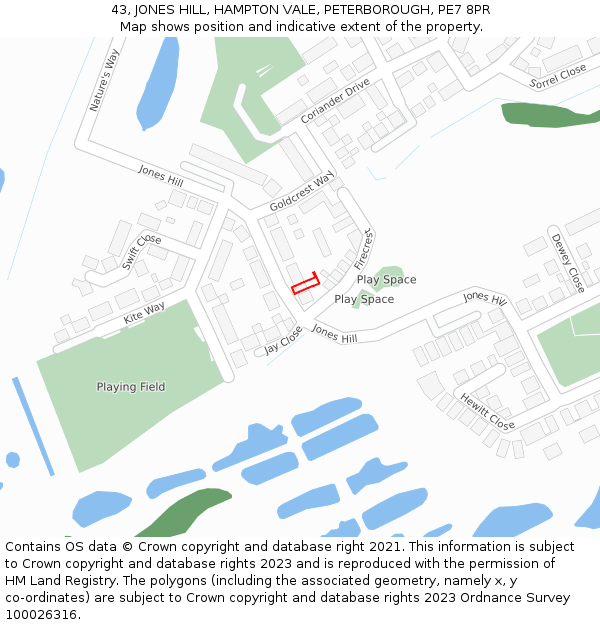 43, JONES HILL, HAMPTON VALE, PETERBOROUGH, PE7 8PR: Location map and indicative extent of plot