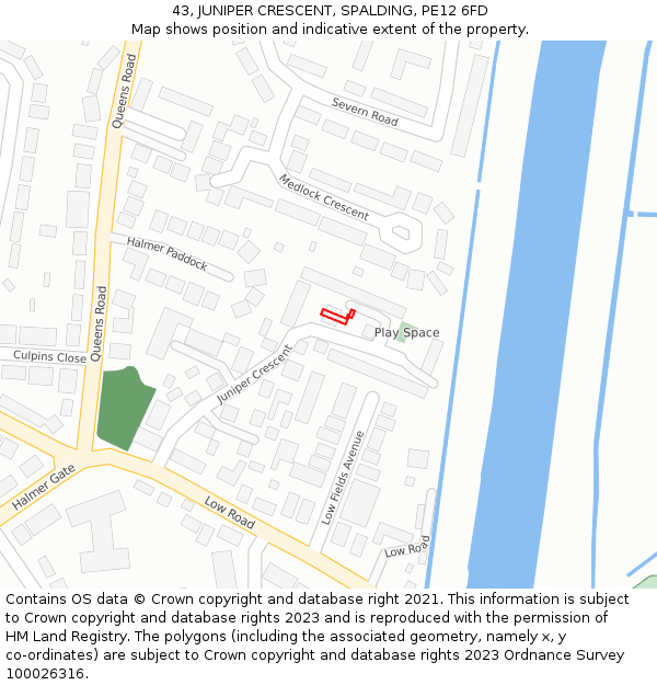 43, JUNIPER CRESCENT, SPALDING, PE12 6FD: Location map and indicative extent of plot