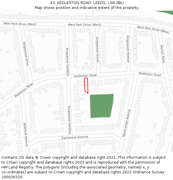 43, KEDLESTON ROAD, LEEDS, LS8 2BU: Location map and indicative extent of plot