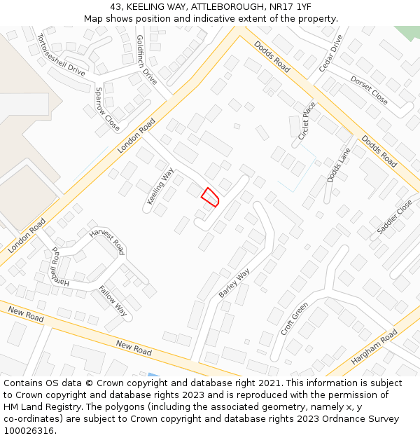 43, KEELING WAY, ATTLEBOROUGH, NR17 1YF: Location map and indicative extent of plot
