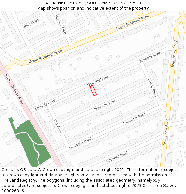 43, KENNEDY ROAD, SOUTHAMPTON, SO16 5DR: Location map and indicative extent of plot