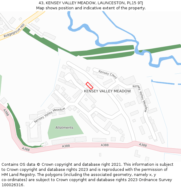 43, KENSEY VALLEY MEADOW, LAUNCESTON, PL15 9TJ: Location map and indicative extent of plot