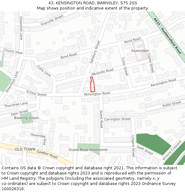 43, KENSINGTON ROAD, BARNSLEY, S75 2SS: Location map and indicative extent of plot