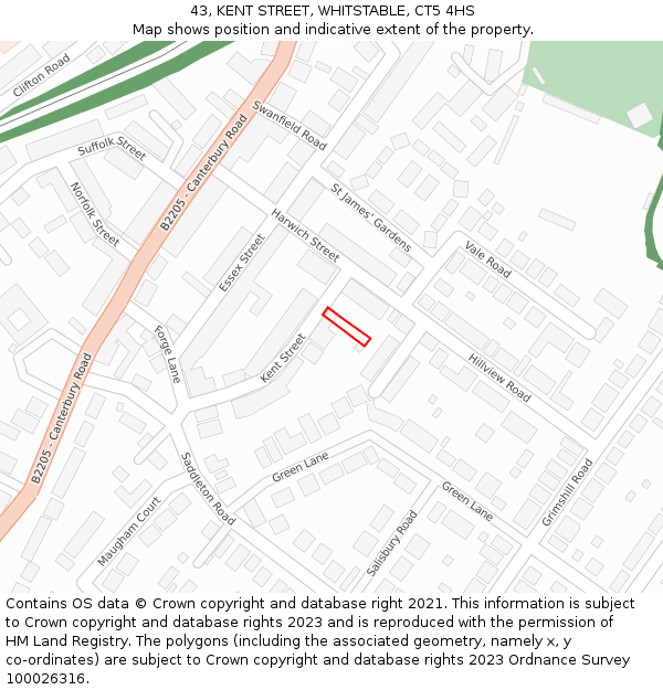 43, KENT STREET, WHITSTABLE, CT5 4HS: Location map and indicative extent of plot