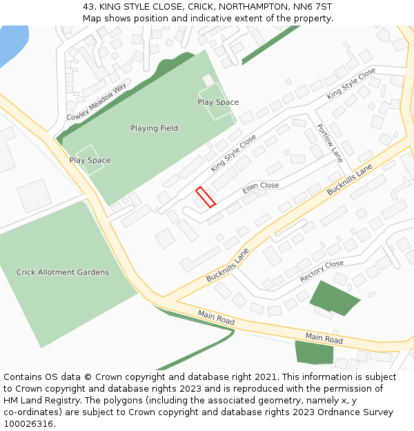 43, KING STYLE CLOSE, CRICK, NORTHAMPTON, NN6 7ST: Location map and indicative extent of plot